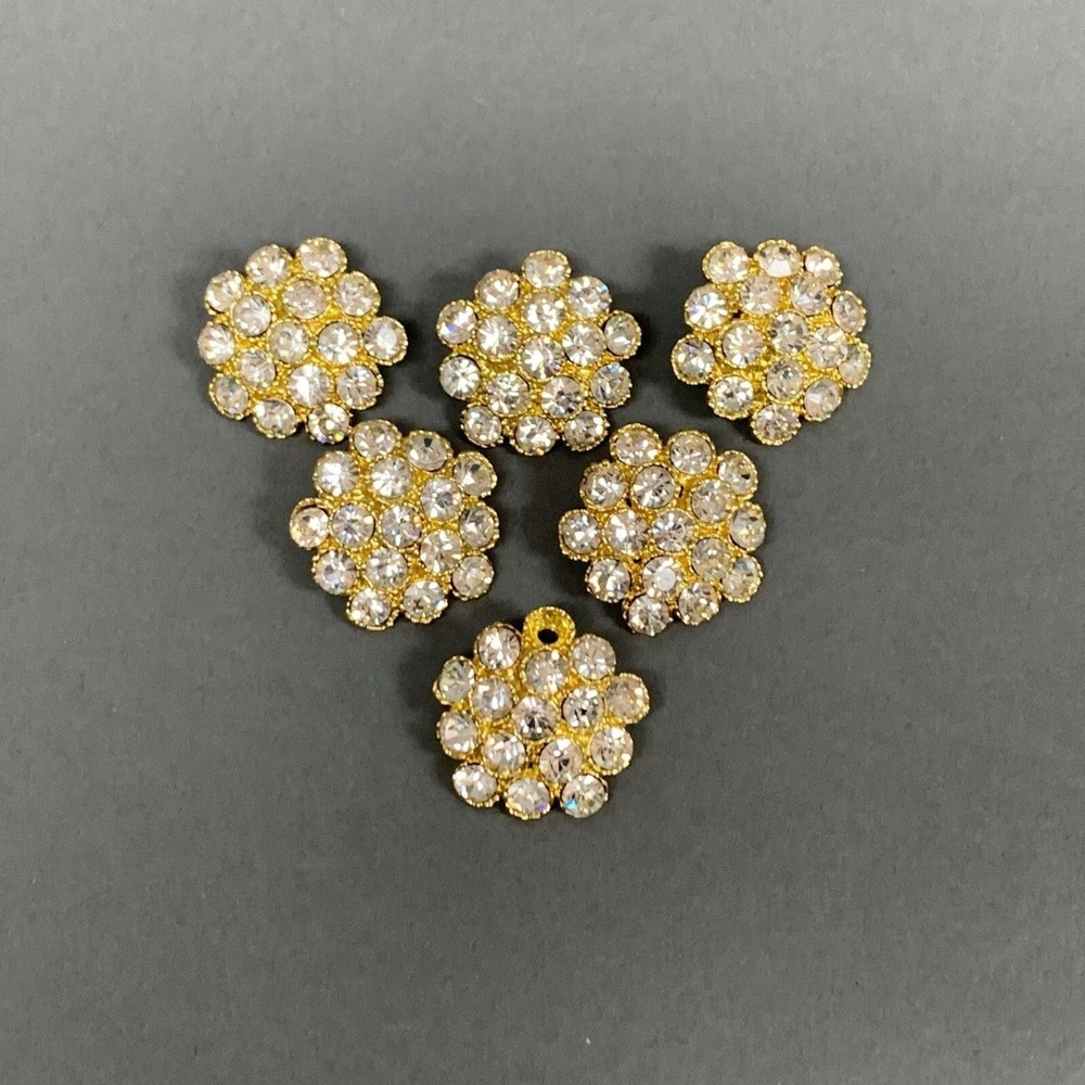 1" Buttons Beautiful Gold-tone Crystal Rhinestone Lot of 6